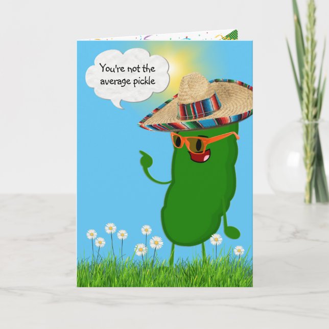 Tarjeta Pickle de cumpleaños con Sombrero (Anverso)