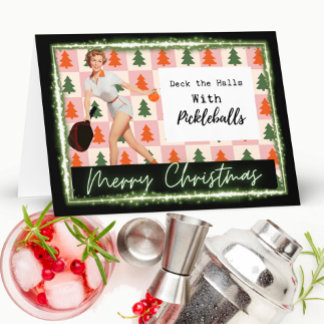Tarjeta Pickleball Christmas Card - Funny - Retro For Her