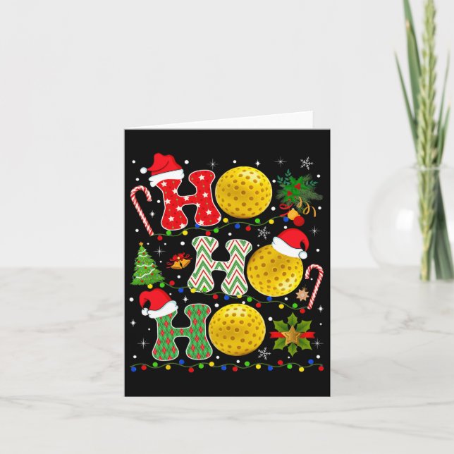 Tarjeta Pickleball de árbol de navidad Ho Ho Santa Luces X (Anverso)