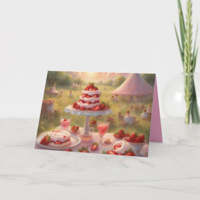 Tarjeta Pícnic de cumpleaños caprichoso de tarta de fresa (Anverso)
