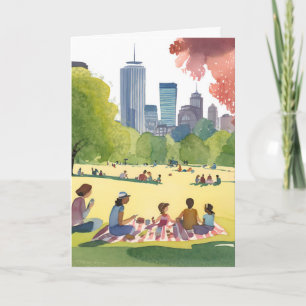 Tarjeta Picnic en Boston Common   Pintura de Acuarela de V