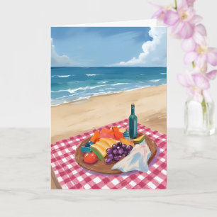 Tarjeta Pícnic en la Playa Pintura de la Orilla del Océa