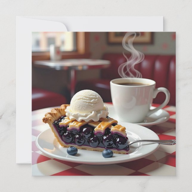 Tarjeta Pie de arándano, helado de vainilla y café en blan (Anverso)