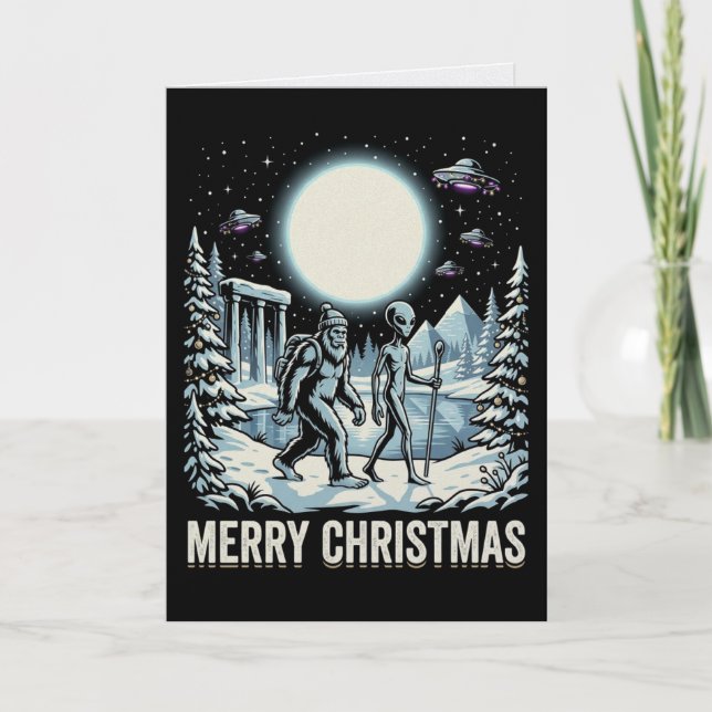 Tarjeta Pie Grande Alien OVNI Pirámide Navidad Críptido Mi (Anverso)