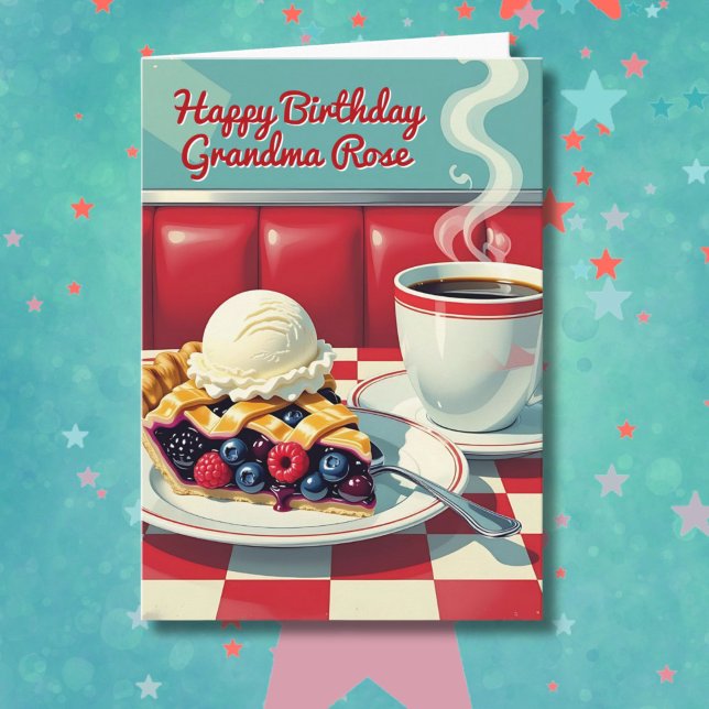 Tarjeta Pie y café retro | Cumpleaños de la abuela (Subido por el creador)