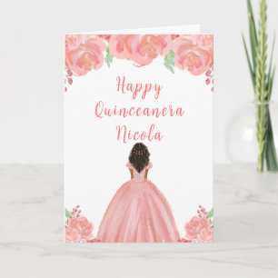 Tarjeta Piel Oscura Princesa Flora Rosa Quinceanera