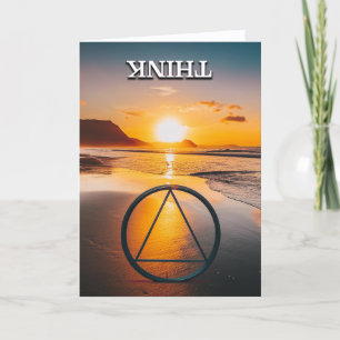 Tarjeta PIENSA en AA Eslogan Playa al amanecer