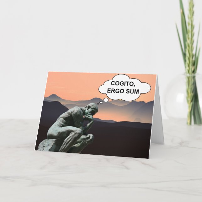 Tarjeta Pienso, luego existo (Anverso)
