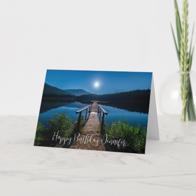 Tarjeta Pier en la noche bajo pleno cumpleaños de la luna (Anverso)