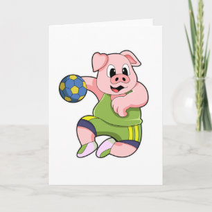 Tarjeta Pig como jugador de balonmano con balonmano