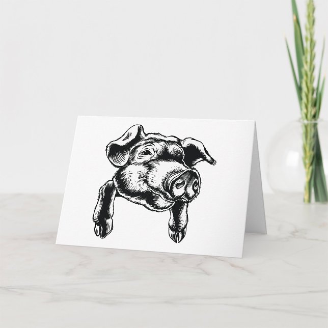 Tarjeta Pig Head Farm Animal Drawing in Black White (Subido por el creador)