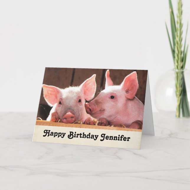 Tarjeta Piglets rosados lindo foto animal cumpleaños (Anverso)