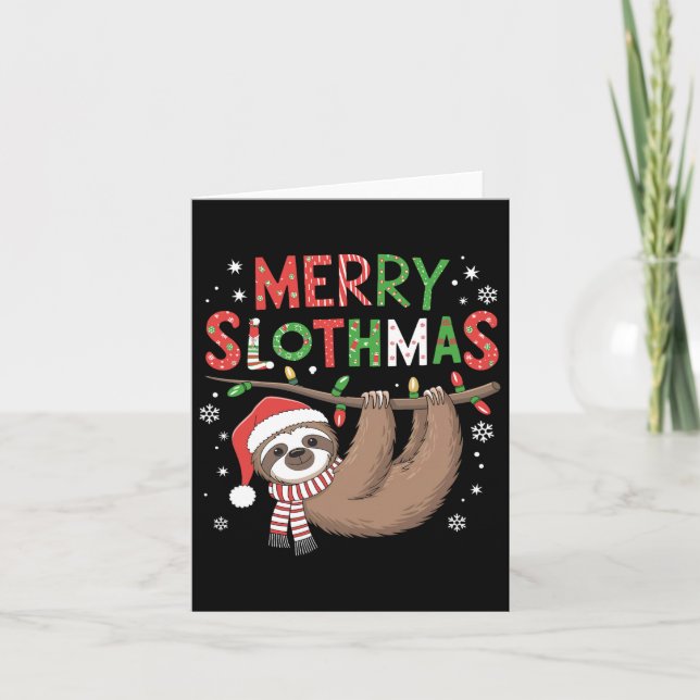 Tarjeta Pijama con sombrero de Santa de Slothmas Feliz Niñ (Anverso)
