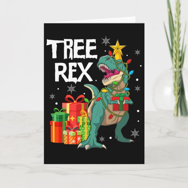 Tarjeta Pijama de árbol de Navidad de dinosaurio Rex repti (Anverso)