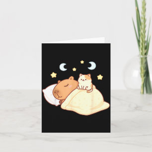 Tarjeta Pijama Dormilona Capybara Kawaii Lindo Gato Sleepy