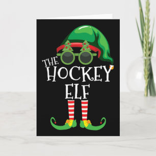 Tarjeta Pijamas de grupo de Navidad de elfo de hockey para