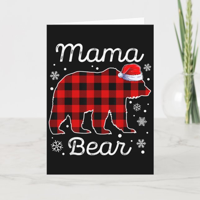 Tarjeta Pijamas de Navidad de Mamá Oso Cuadros Rojos Famil (Anverso)