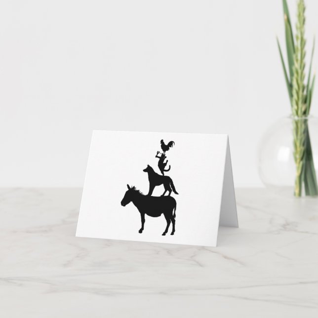 Tarjeta Pila de animales, caballo, perro, gato, roo PERSON (Anverso)