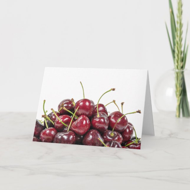 Tarjeta pila de cerezo rojo maduro sobre blanco (Anverso)