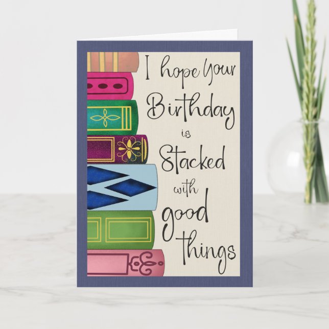 Tarjeta Pila de libros de cumpleaños (Anverso)
