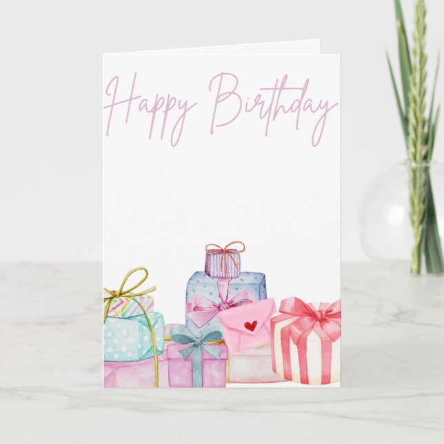 Tarjeta Pila de regalos bellamente ilustrados (Anverso)