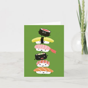 Tarjeta Pila de sushi - Torre feliz de amigos sushi
