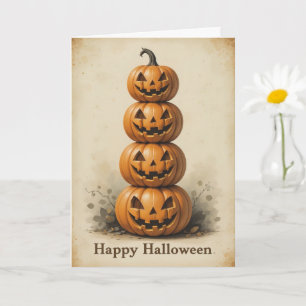 Tarjeta Pila sonriente de calabaza encendida diversión de