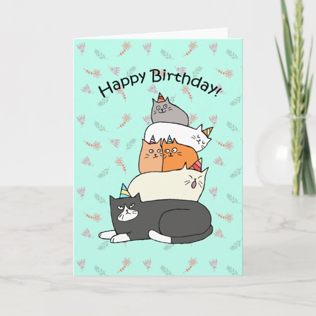 Tarjeta Pile de gatos lindos y divertidos GATS Feliz cumpl (Anverso)