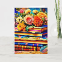 Pile de libros antiguos y flores Cumpleaños
