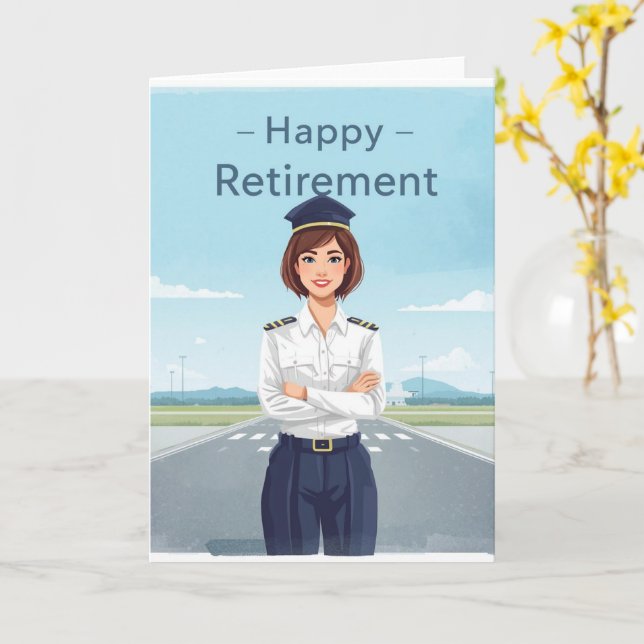 Tarjeta Pilot Retirement with airport background (flor amarilla)