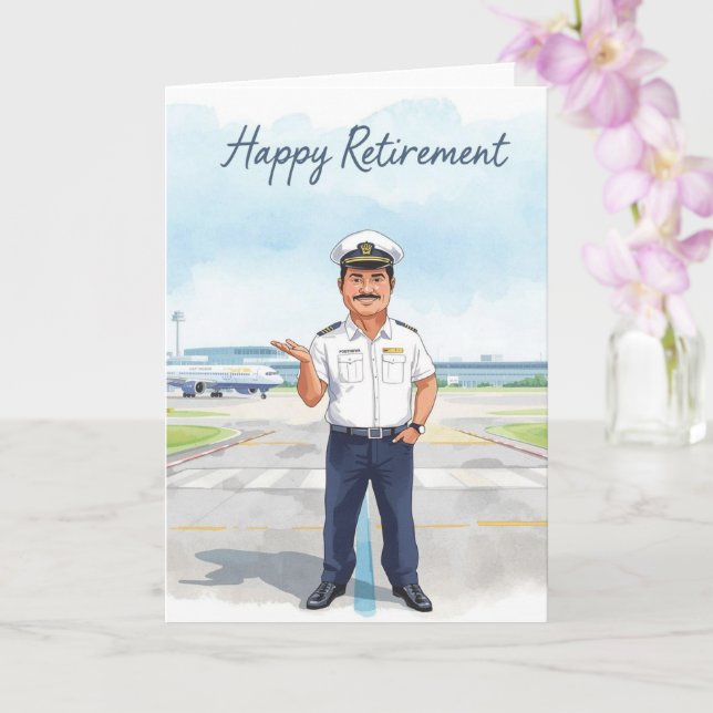 Tarjeta Pilot Retirement with airport background (Orquídea)