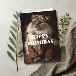 Tarjeta Piloto Aviador Gatito Cumpleaños Divertido Aviació