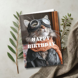Tarjeta Piloto De Cat De Cumpleaños Aviador Divertido Geni