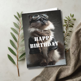 Tarjeta Piloto De Cat De Cumpleaños Aviador Divertido Geni
