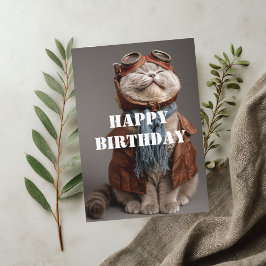 Tarjeta Piloto De Cat De Cumpleaños Aviador Divertido Geni