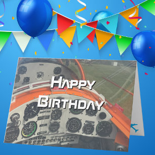 Tarjeta Piloto de cumpleaños Foto del cockpit del avión Di
