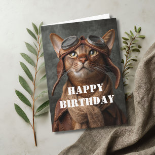 Tarjeta Piloto De Cumpleaños Gato Aviador Divertido Genial