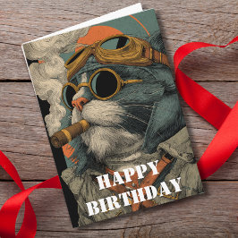 Tarjeta Piloto de gato de cumpleaños Aviador divertido Avi
