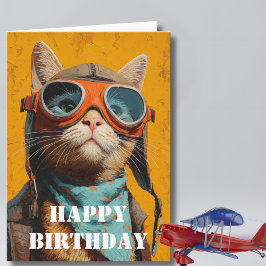 Tarjeta Piloto de gato de cumpleaños Aviador divertido Avi