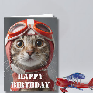 Tarjeta Piloto de gato de cumpleaños Aviador divertido Avi