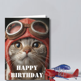 Tarjeta Piloto de gato de cumpleaños Aviador divertido Avi