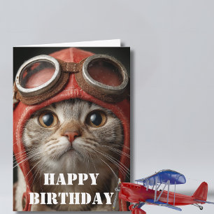 Tarjeta Piloto de gato de cumpleaños Aviador divertido Avi