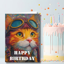 Tarjeta Piloto de gato de cumpleaños Aviador divertido Avi