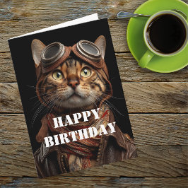 Tarjeta Piloto de gato de cumpleaños aviador genial divert