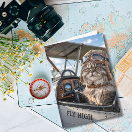 Tarjeta Piloto de gato y avión, cumpleaños de aviación div
