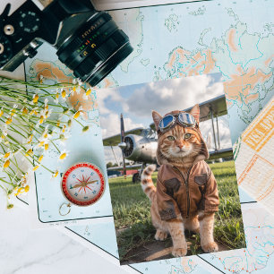 Tarjeta Piloto de gato y avión, Cumpleaños divertido y gen