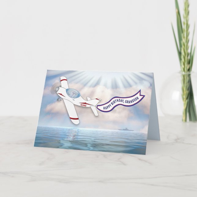Tarjeta Piloto de nietos de cumpleaños sobrevolando el agu (Anverso)