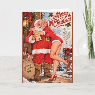 Tarjeta Pin-Up Navideño Vintage con Santa