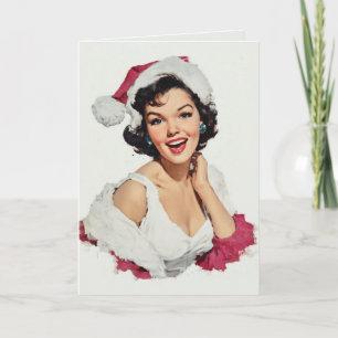 Tarjeta Pin-Up Retro Sonriente de Navidad