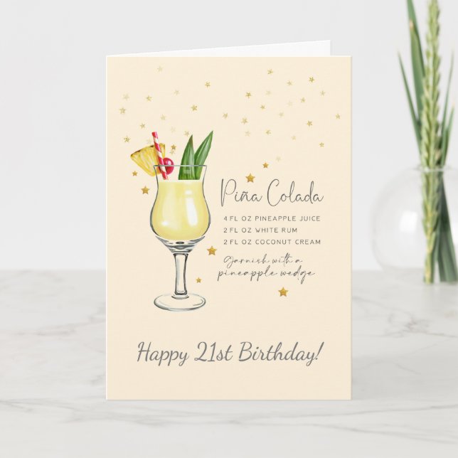 Tarjeta Pina Colada Cocktail 21st Happy Birthday Card (Anverso)